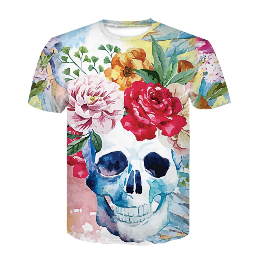 Totenkopf T-shirt Blumen Bunte