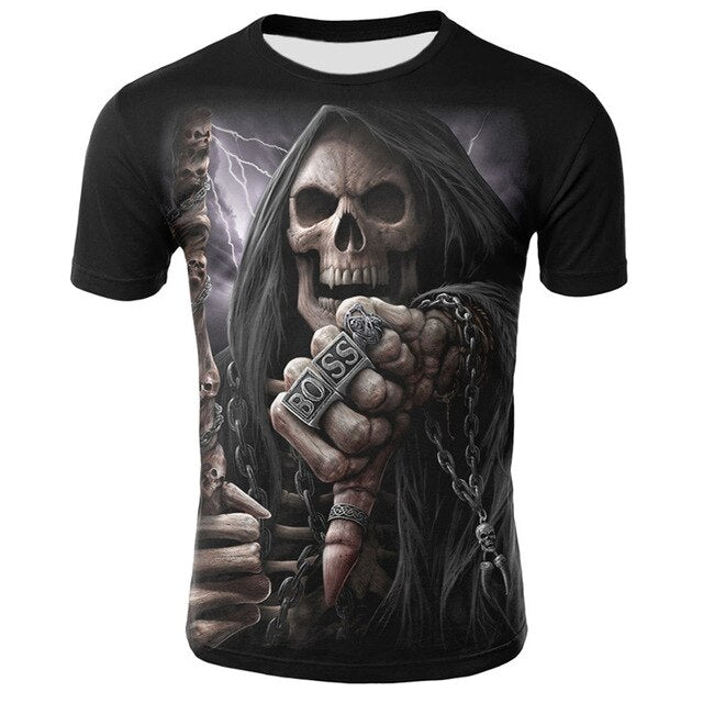 schwarzes Sensenmann Totenkopf T-Shirt