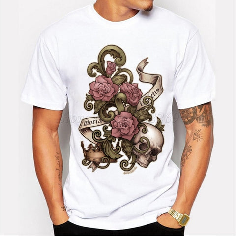 Totenkopf T-shirt Mann Blume